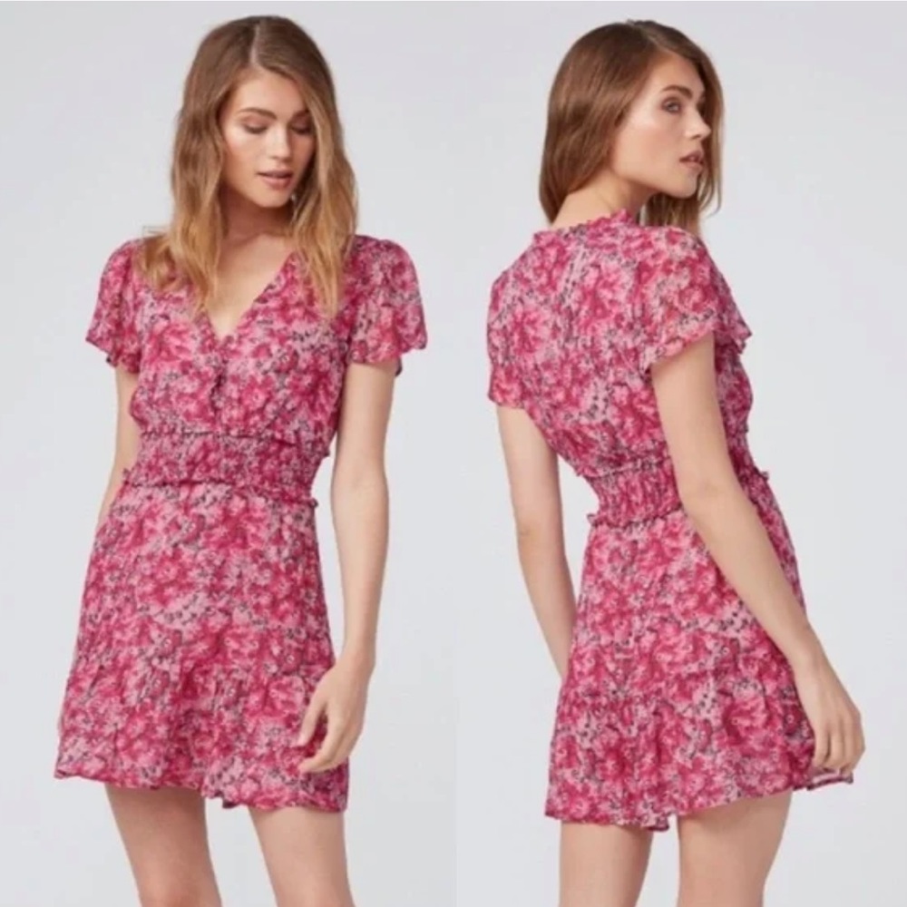 Paige 100% Silk Floral Pink Mini Giannina Ruffle Dress